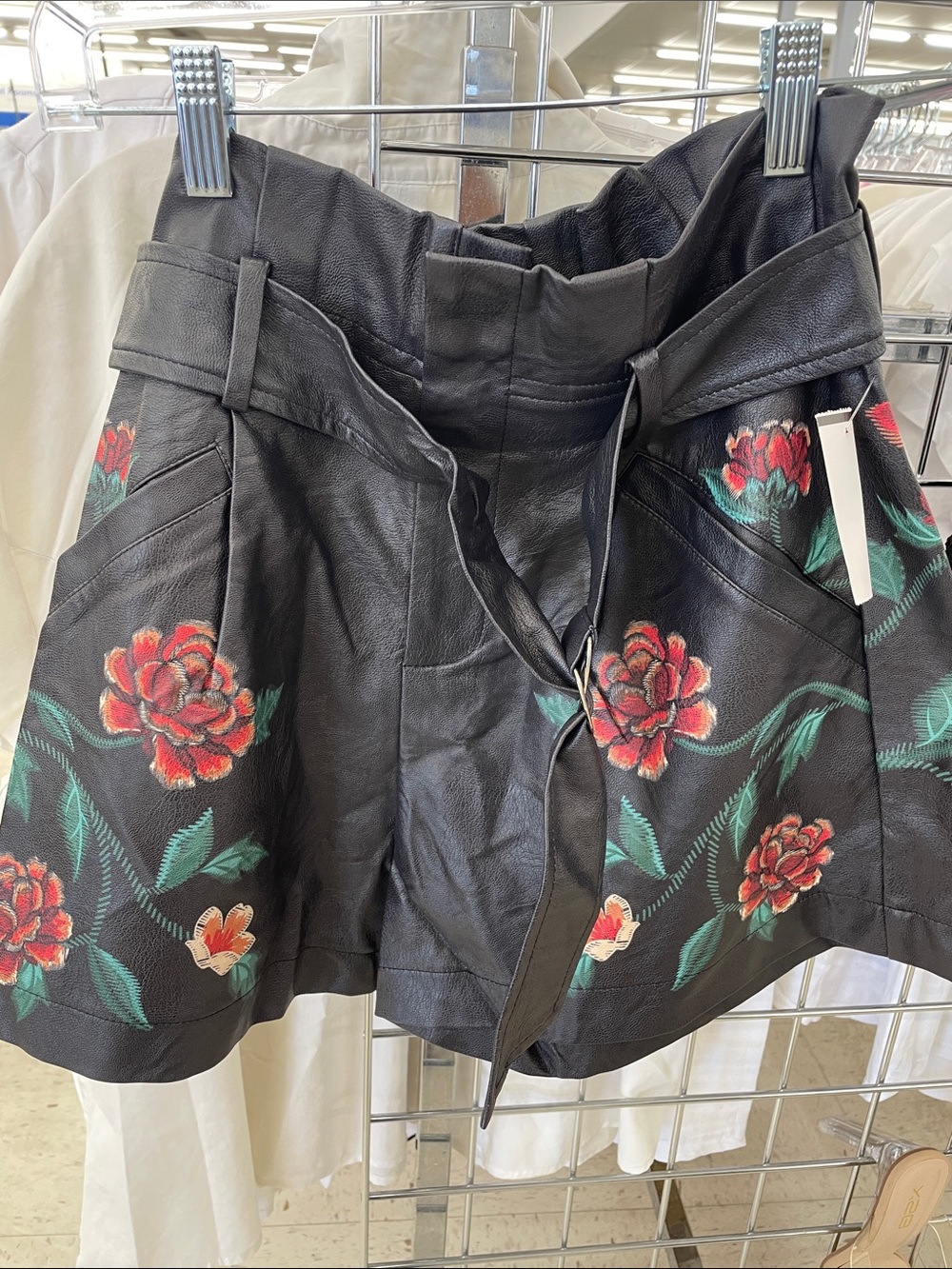 Black Faux Leather shorts with Floral Paint Detail Jealous Tomato Small
